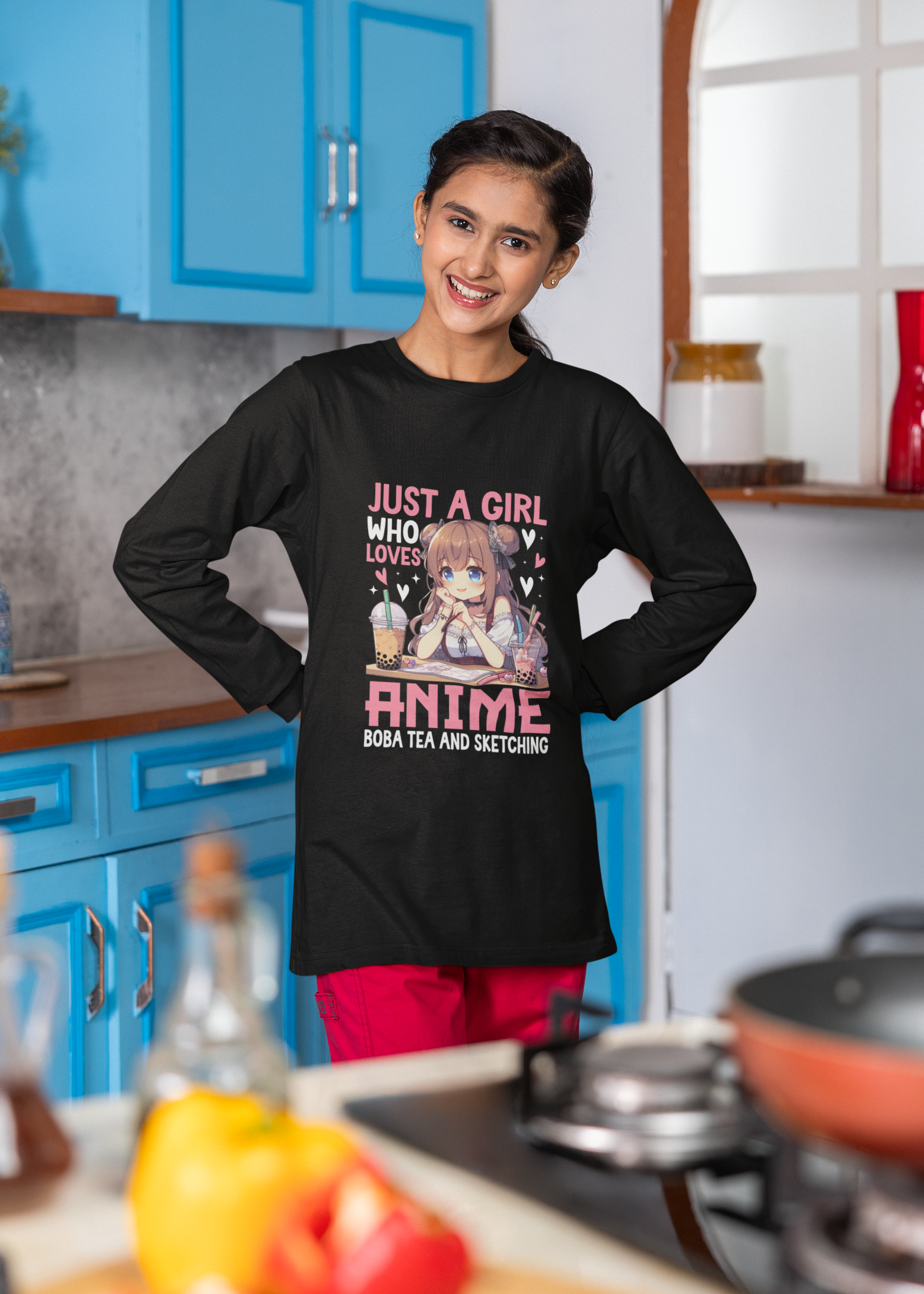 Girl who Loved Anime, Bobo Tea & Sketching Long Sleeve Tee