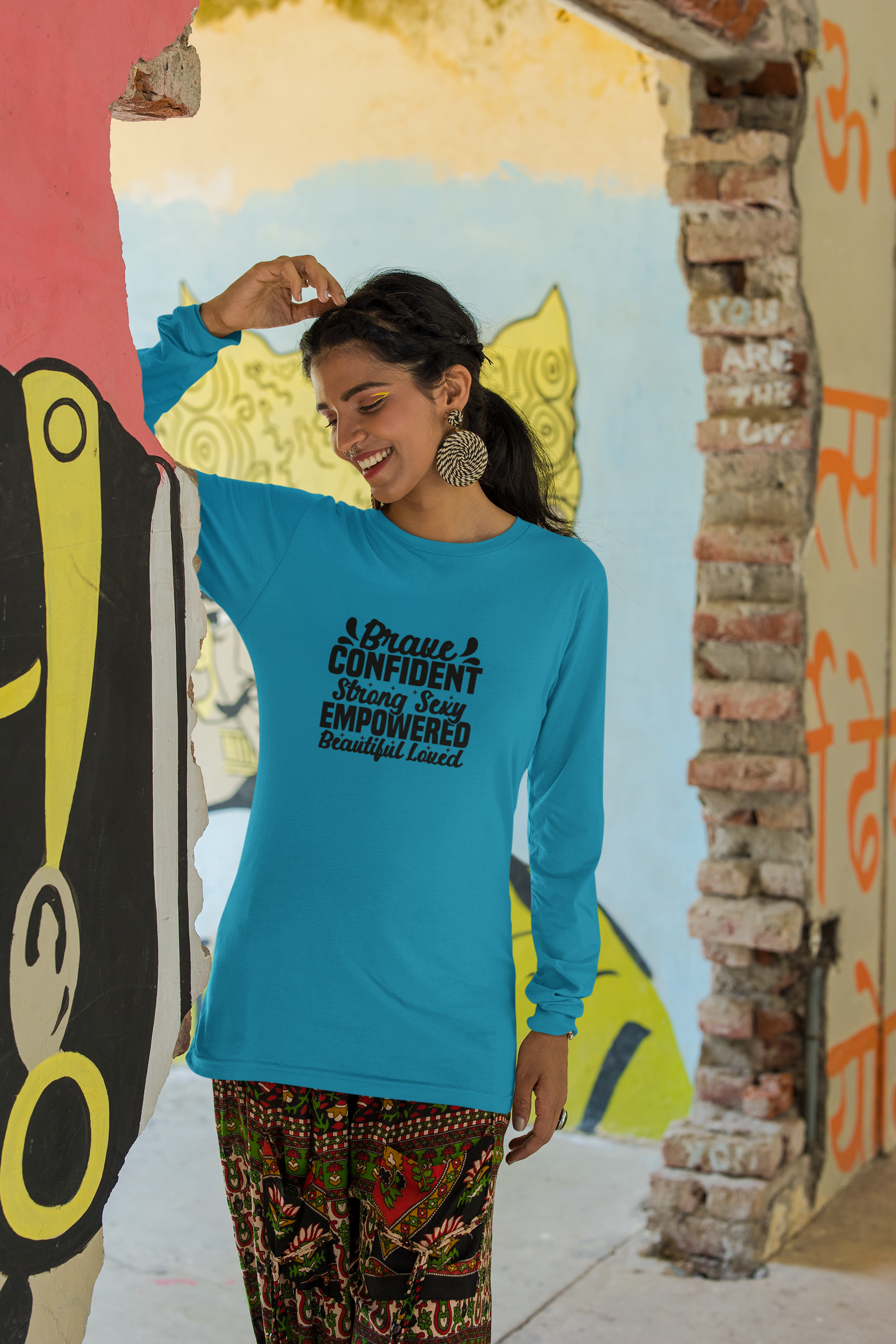 Brave Confident Empowered Long Sleeve Tee - Brave, Confident, Strong, Sexy, Beautiful