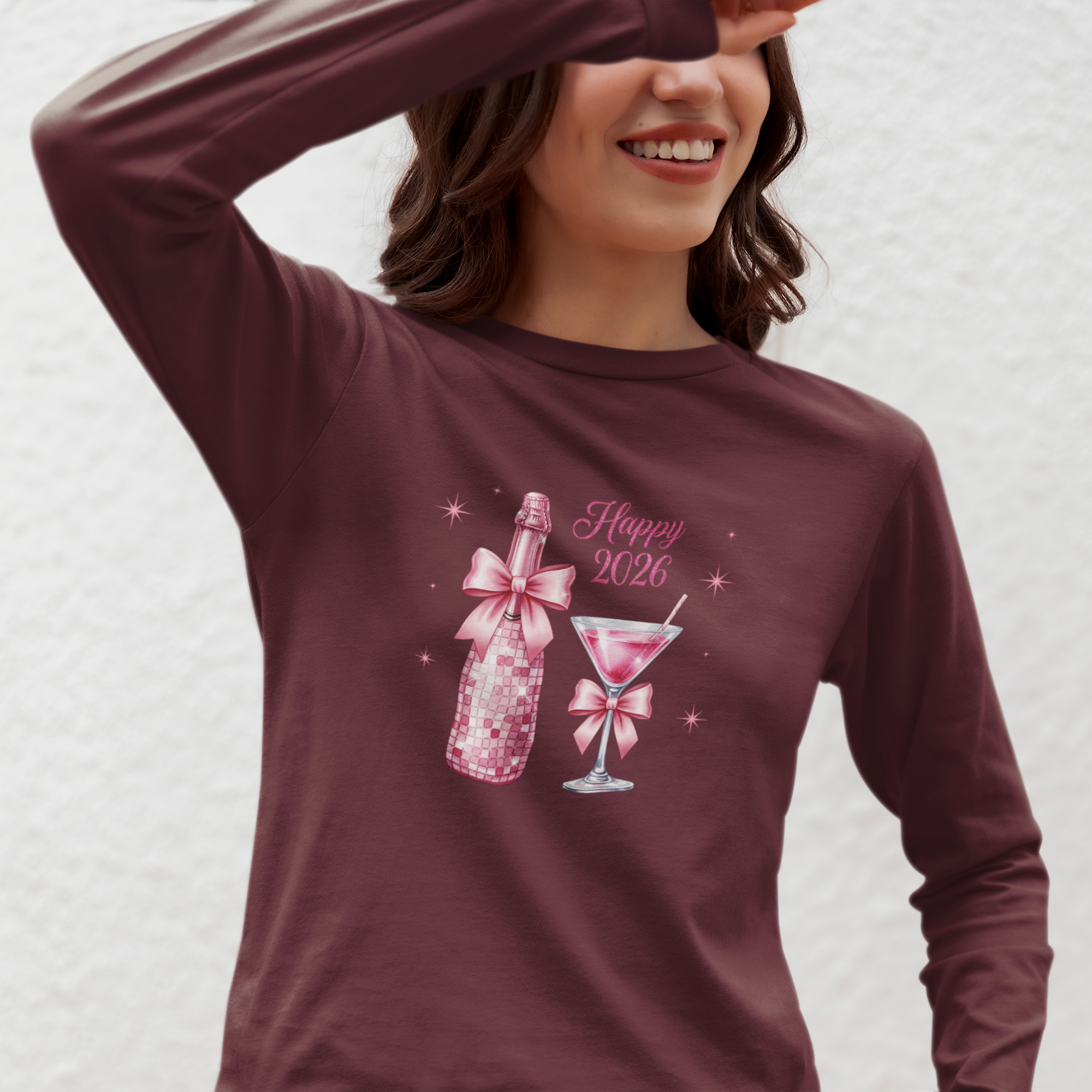 Happy 2026 Champagne & Cocktail Long Sleeve Tee