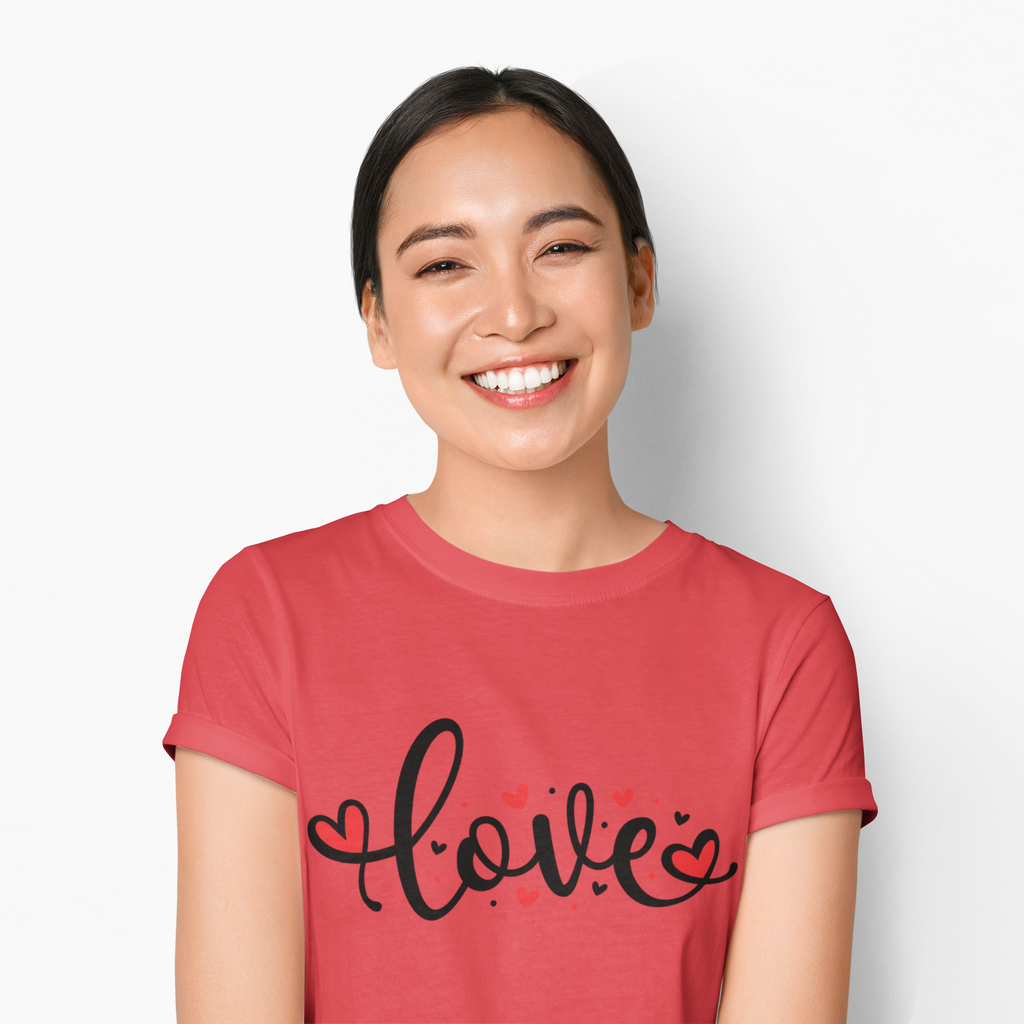 Love Script T‑Shirt — Cute Heart Graphic Tee for Valentine’s Day