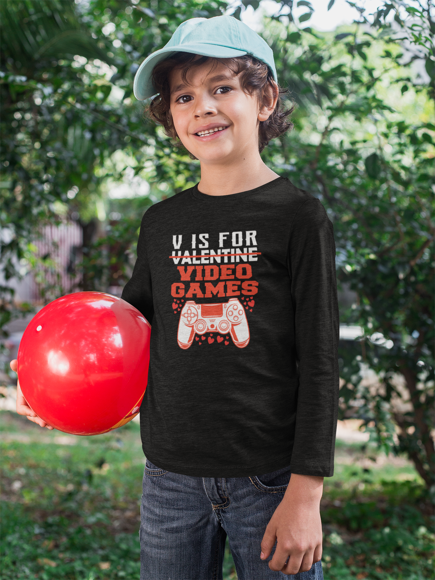 V Is For Video Games Youth Long Sleeve Tee