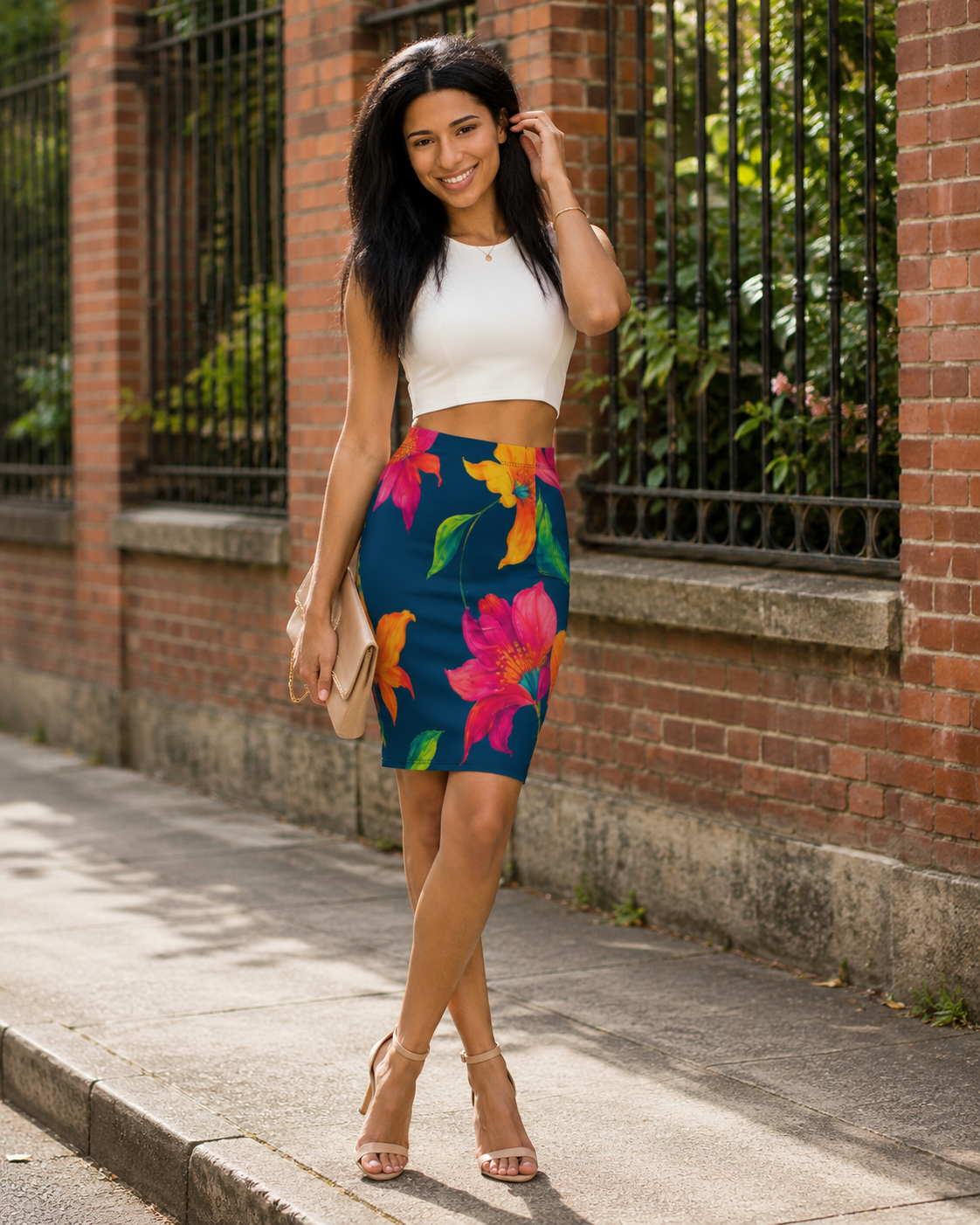 Floral Watercolor Pencil Skirt
