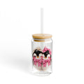 Penguin Friends 16oz Glass Sipper with Bamboo Lid